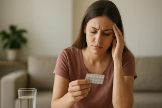 Žena so zlomeným výrazom drží blistrové antikoncepčné tabletky.