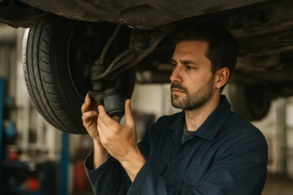 Mechanik kontroluje a vymieňa silentbloky podvozku auta