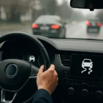 Interiér vozidla s riadiacim volantom a obrazovkou ABS