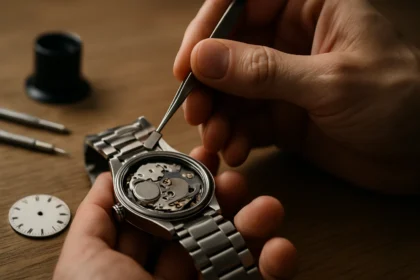 Oprava quartzových hodín s mechanickými komponentmi.