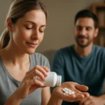 Žena užívajúca doplnky stravy s horčíkom na zlepšenie zdravia.