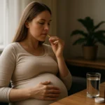 Tehotná žena užíva omega-3 doplnky pre zdravý vývoj plodu.