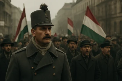 Jozef Bem v maďarskej revolúcii s vlajkami a davy ľudí.