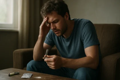 Muž trpiaci účinkami psychoaktívnych látok.