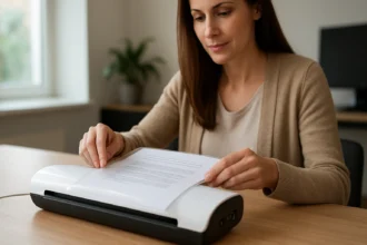 Žena používajúca laminátor na ochranu dokumentu