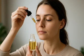 Žena používa maslový olej na starostlivosť o pleť