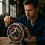 Technik opravuje permanentný magnetický generátor