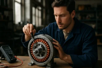 Technik opravuje permanentný magnetický generátor