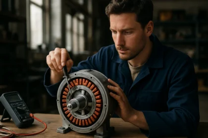 Technik opravuje permanentný magnetický generátor