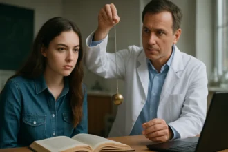 Vyučovanie kyvadla: demonštrácia jeho pohybu s odborníkom a študentom.