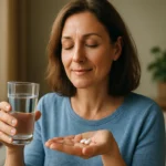 Žena užívajúca horčík s pohárom vody