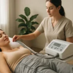 Žena na strojovej lymfodrenáži pre zdravie a krásu