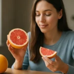 Žena s grapefruitem - zdravé citrusové ovocie