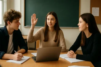 Žiaci v školskom prostredí diskutujú o žiackej samospráve