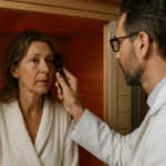 Žena v infračervenej saune, diagnostika zraku.