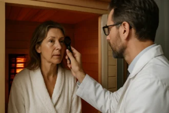 Žena v infračervenej saune, diagnostika zraku.