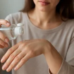 Žena aplikuje parafínový olej na ruku na starostlivosť o pokožku.