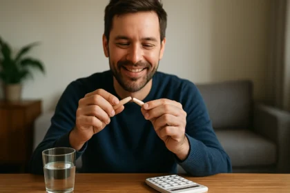 Muž rozhodujúci sa ukončiť fajčenie a zlepšiť svoj život.