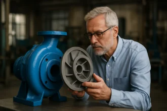 Muž kontroluje difúzor čerpadla na optimalizáciu prietoku kvapaliny.