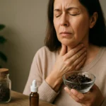 Žena s klinčekmi v ruke za zmiernenie bolesti v krku