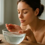 Žena si užíva slanú vodu na krásnu pleť.