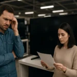 Zákazníci uvažujúci nad plazmovým televízorom v obchode