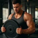 Muž cvičí s činkou v posilňovni na zvýšenie svalovej hmoty.