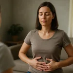 Žena praktizujúca Kegelove cviky na posilnenie panvových svalov.