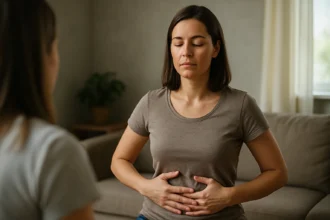 Žena praktizujúca Kegelove cviky na posilnenie panvových svalov.