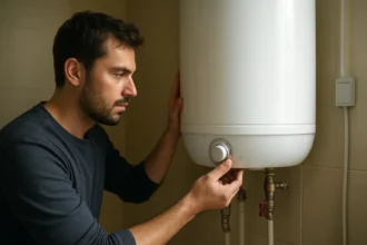 Muž nastavuje ohrievač vody Hajdu na optimálnu teplotu.