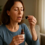 Žena užívajúca terpin-hydrát na zmiernenie kašľa