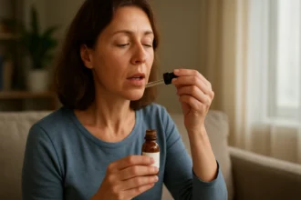 Žena užívajúca terpin-hydrát na zmiernenie kašľa