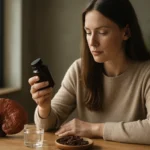 Žena s extraktom z Ganoderma lucidum a sklenkou vody