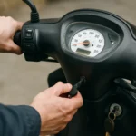 Osoba zapínajúca štartér skútra