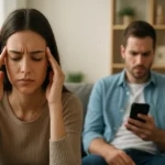 Žena so stresom spôsobeným interferenciou v každodennom živote.