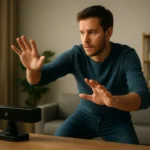 Muž interagujúci s technológiou Kinect pre detekciu pohybu a gest.