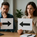 Dve osoby zisťujú, ktorú možnosť uprednostniť, ukazujú smerovníky.