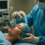 Zdravotnícky pracovník podáva anestetikum pacientke pred zákrokom.