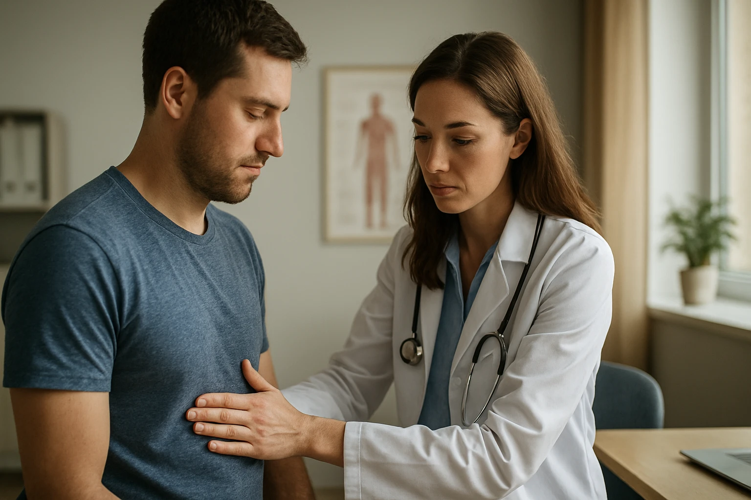 Lekár vyšetruje muža, ktorý sa stará o svoje zdravie.