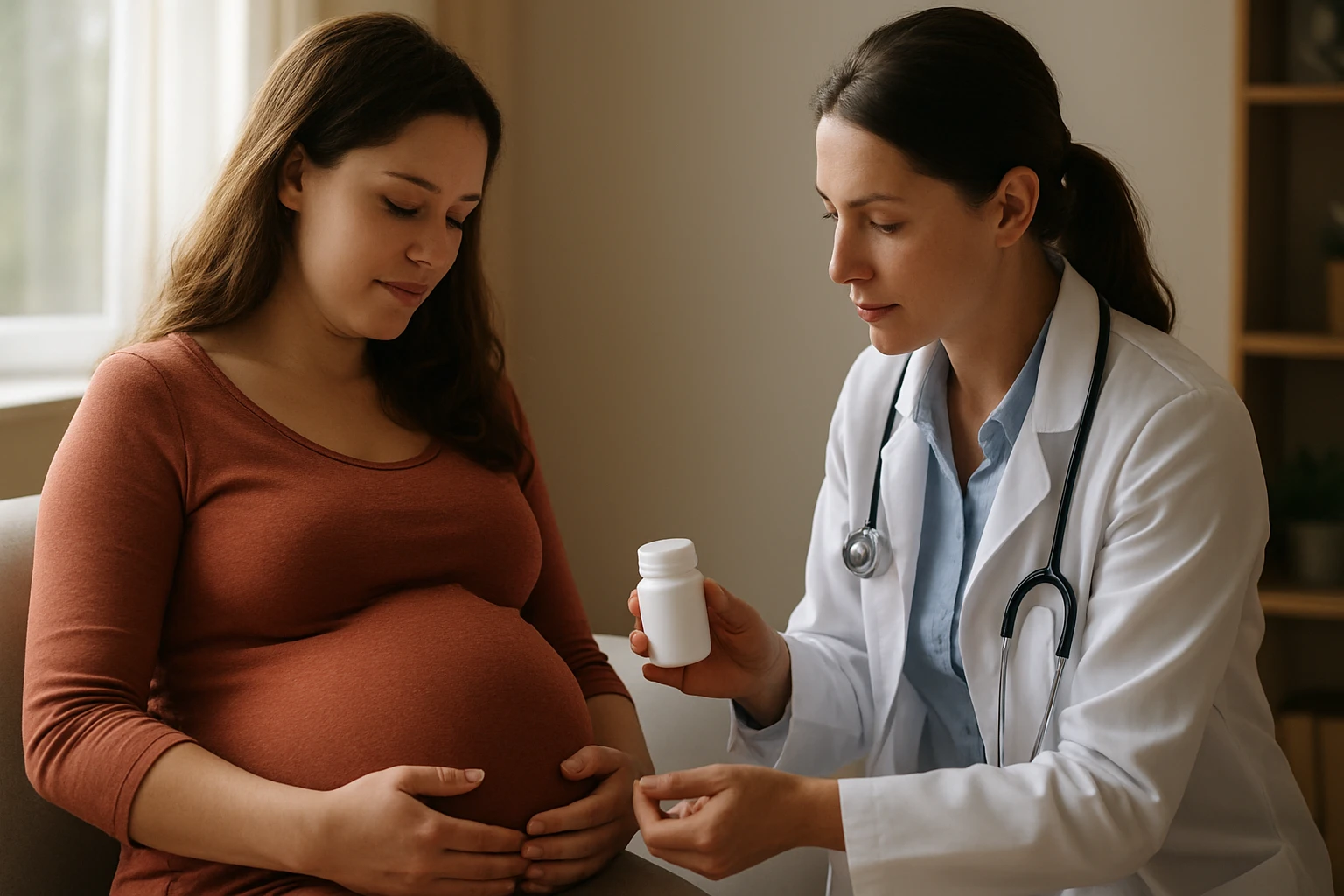 Tehotná žena konzultuje s lekárkou ohľadom progesterónu