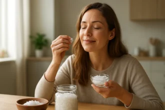 Žena si vychutnáva soľ a jej pozitívne účinky na zdravie.