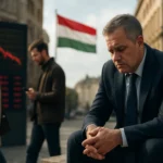 Muži v obleku, zamyslený pred poklesom ekonomiky v Maďarsku