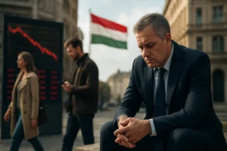 Muži v obleku, zamyslený pred poklesom ekonomiky v Maďarsku