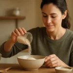 Žena pridáva droždie do misy pri varení