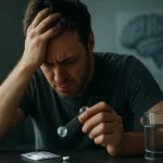 Muž s úzkosťou, skúma amfetamín a jeho vplyv na mozog.