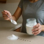 Žena s jedlou sódou na odstraňovanie mravcov doma.