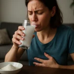 Žena zažíva nepríjemnosti po konzumácii maltodextrínu a mlieka.