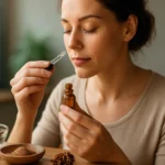 Žena s anízovým olejom, ktorý podporuje zdravie a pohodu.