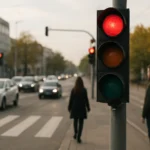 Červené semafory riadiace premávku na križovatke v meste