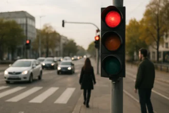 Červené semafory riadiace premávku na križovatke v meste